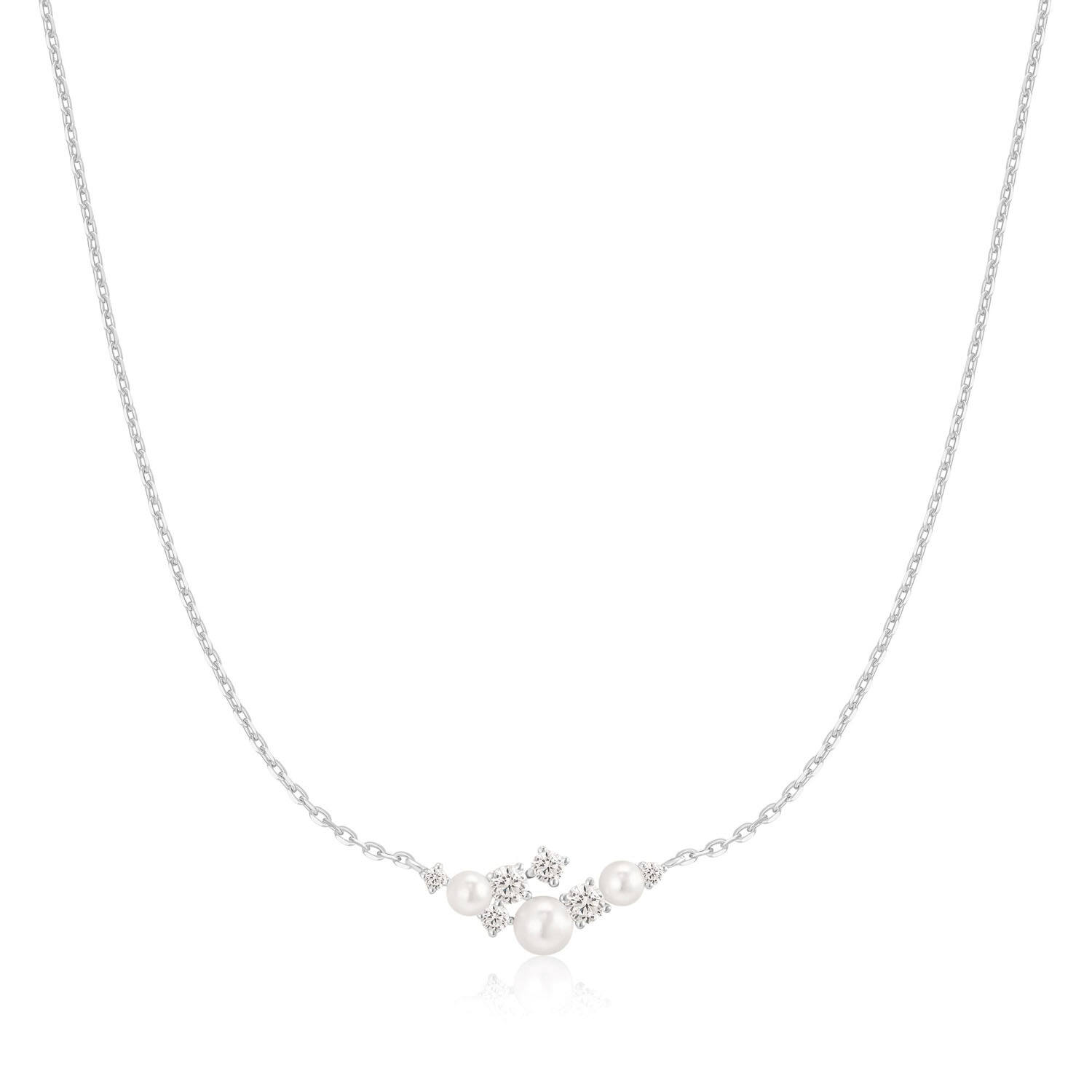 Starlit Drops - Link necklaces - Silver / Rhodium plated - Pearl - 45cm